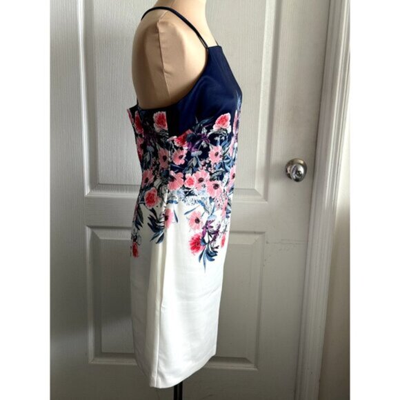 GUESS Floral-Print Open-Back Sheath Dress White Blue Size 14 - Picture 7 of 11